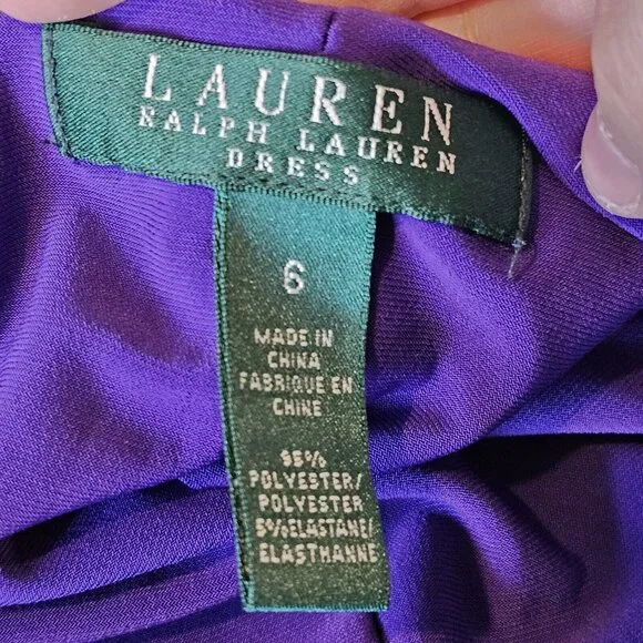 Y2K Lauren Ralph Lauren Sz 4 Purple Jersey Faux Wrap Dress Sleeveless Below Knee - Picture 9 of 13